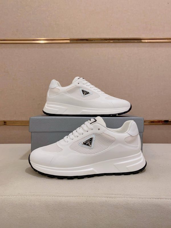 White Prada Prax 2.0 Fabric and Mesh Sneakers
