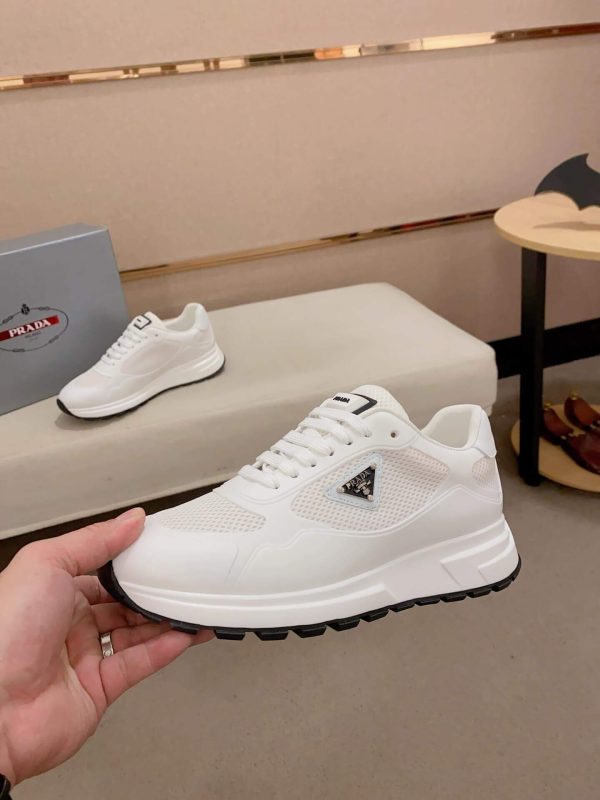 White Prada Prax 2.0 Fabric and Mesh Sneakers