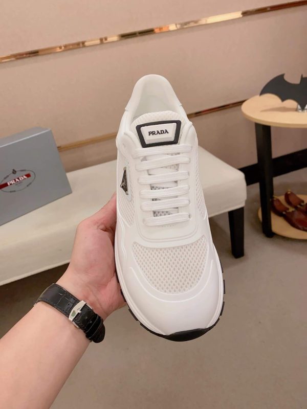White Prada Prax 2.0 Fabric and Mesh Sneakers