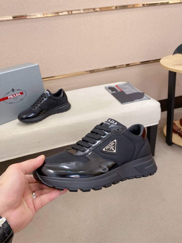 Prada Prax 01 Re-Nylon and Brushed Leather Sneakers in All Black