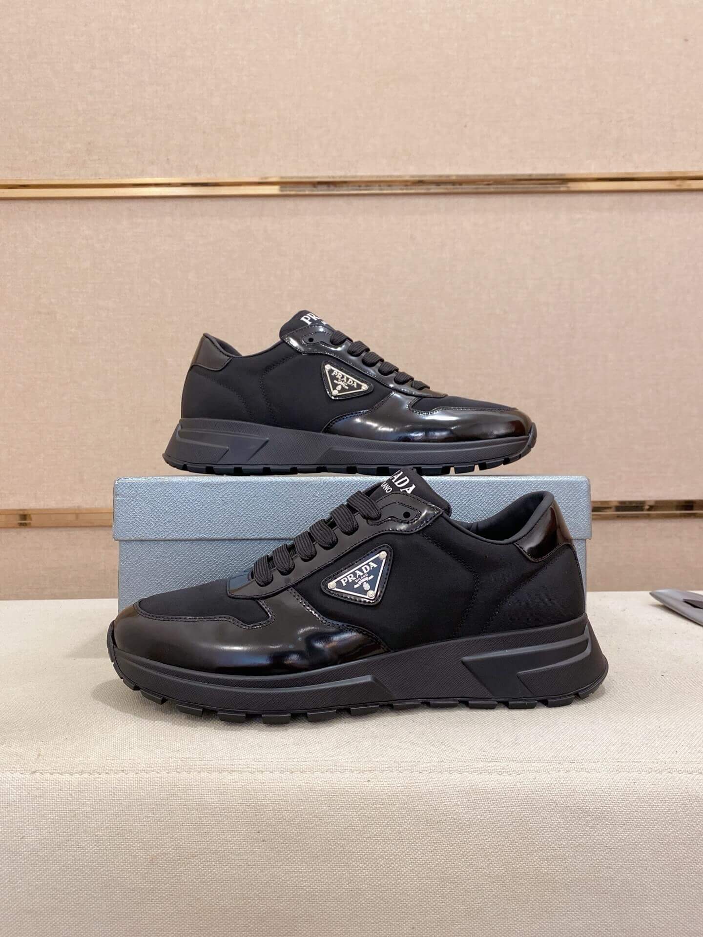 Prada Prax 01 Re-Nylon and Brushed Leather Sneakers in All Black 1 Prada Prax 01 Re-Nylon and Brushed Leather Sneakers in All Black