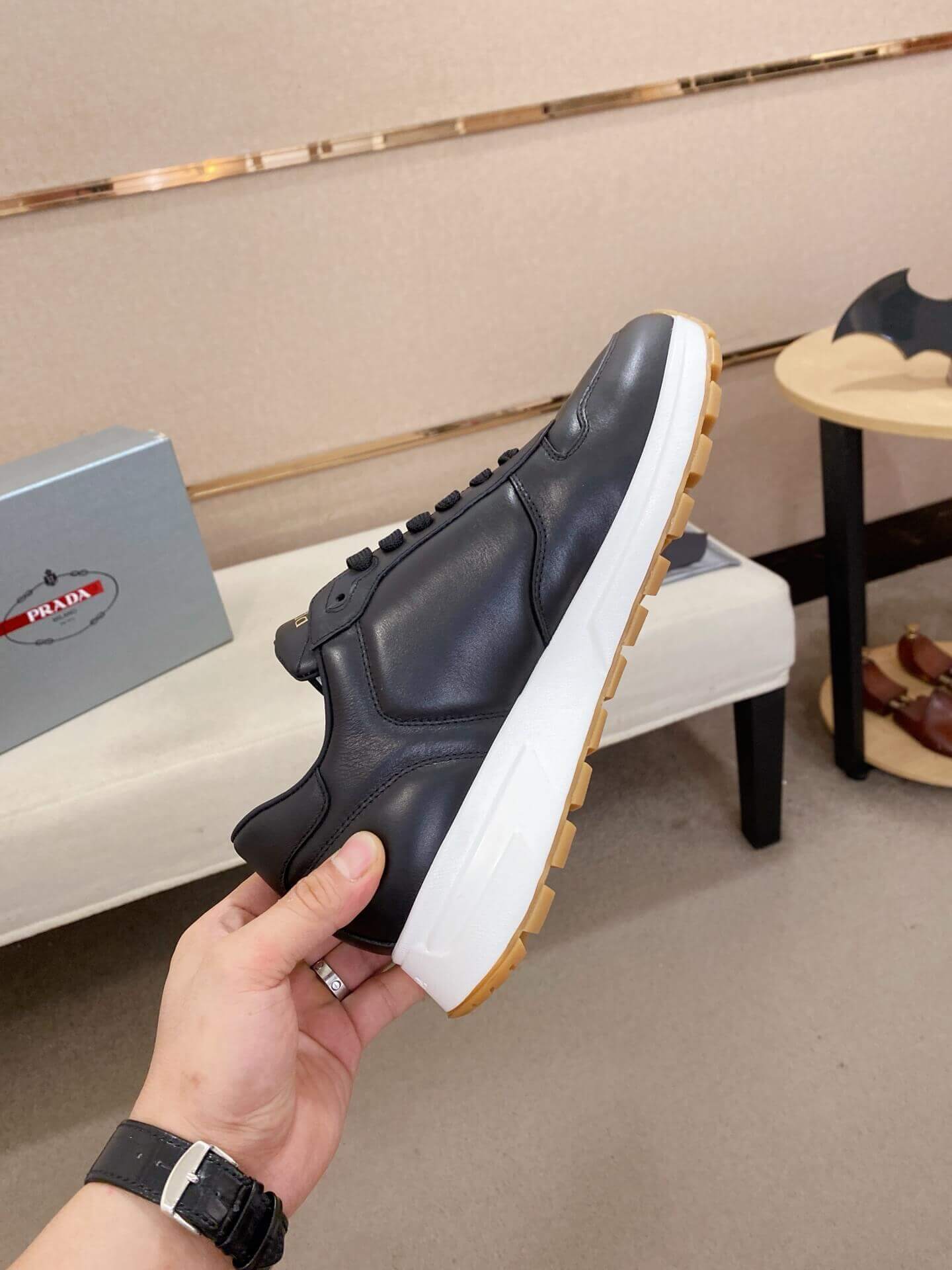 Prada Prax 01 Leather Sneakers in Black 3 Prada Prax 01 Leather Sneakers in Black - Image 3