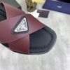 Prada Burgundry Saffiano Leather Crisscross Slides