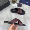 Prada Burgundry Saffiano Leather Crisscross Slides