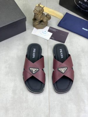 Prada Burgundry Saffiano Leather Crisscross Slides