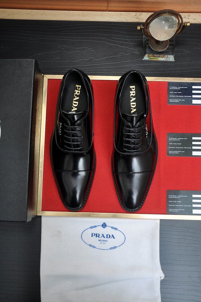 PRADA Prestige – Black Brushed Leather Lace-Up Dress Shoes 4 PRADA Prestige – Black Brushed Leather Lace-Up Dress Shoes - Image 4
