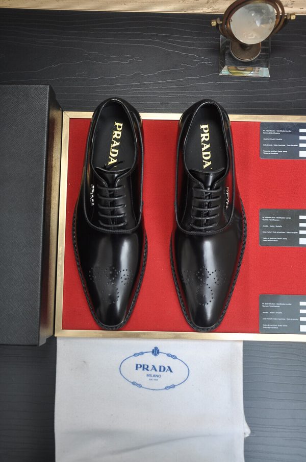 PRADA Milano “Moiré Cap‑Toe” Black Leather Lace‑Ups