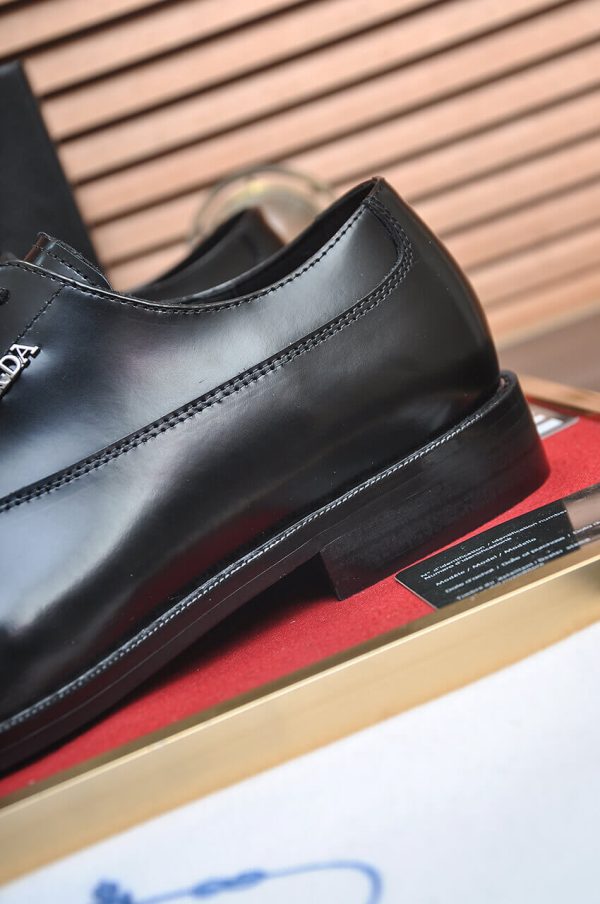 PRADA Milano “Moiré Cap‑Toe” Black Leather Lace‑Ups