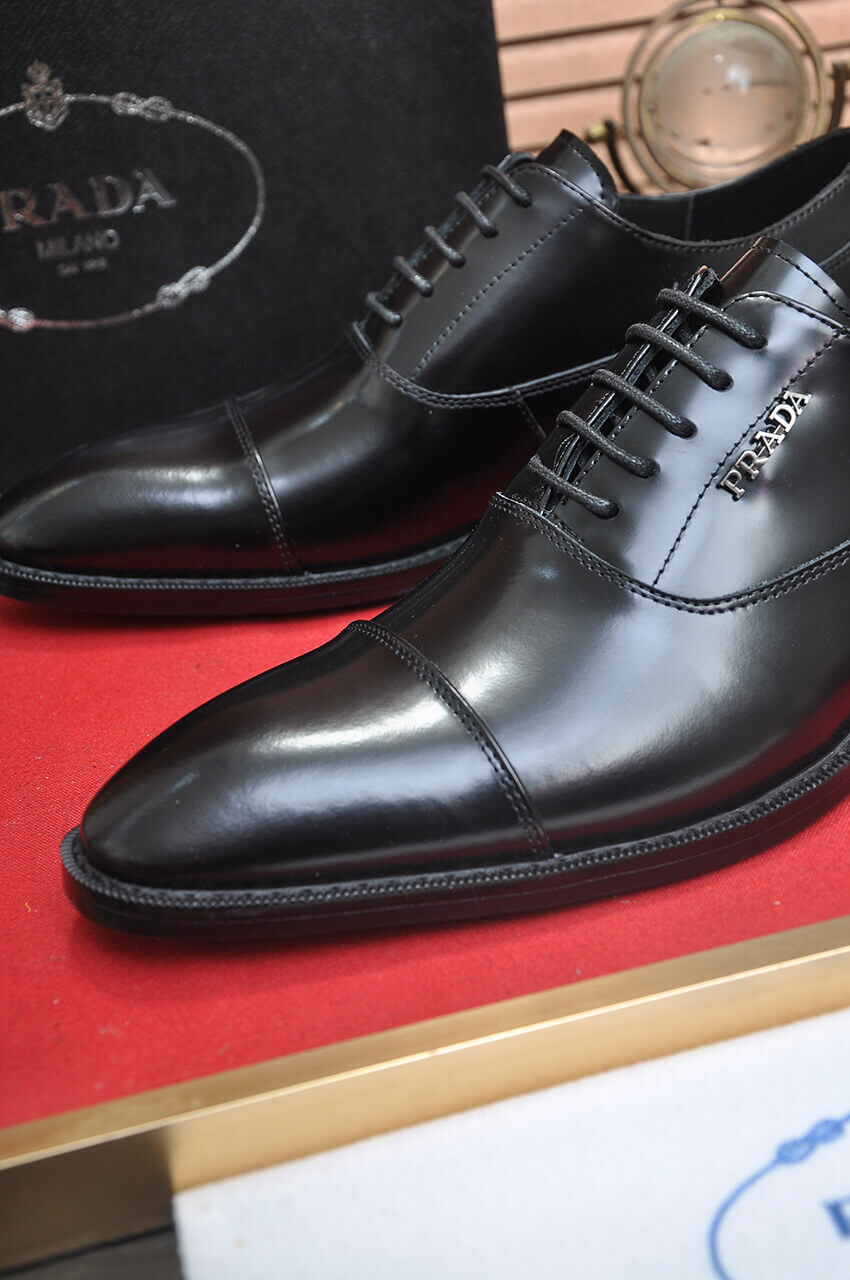 PRADA Prestige – Black Brushed Leather Lace-Up Dress Shoes 5 PRADA Prestige – Black Brushed Leather Lace-Up Dress Shoes - Image 5