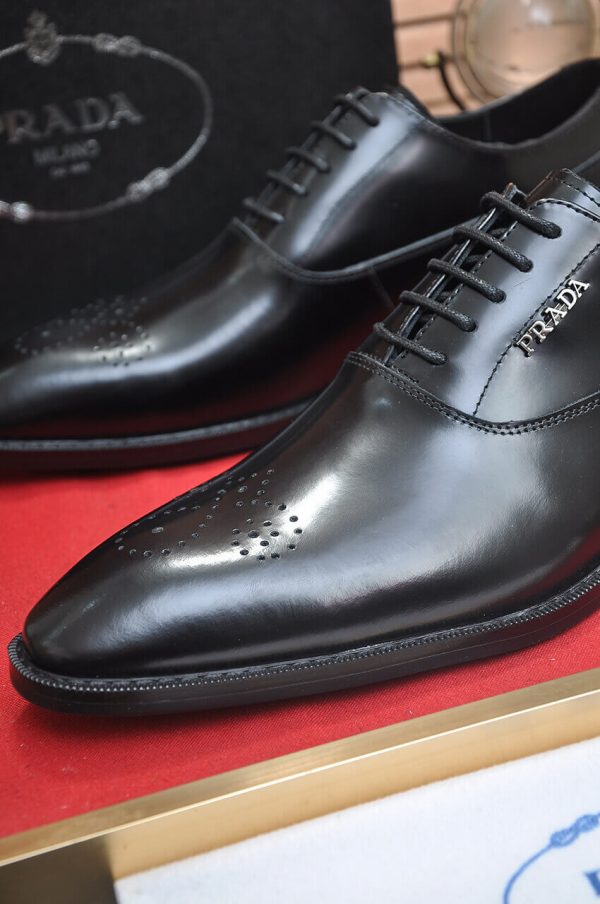 PRADA Milano “Moiré Cap‑Toe” Black Leather Lace‑Ups