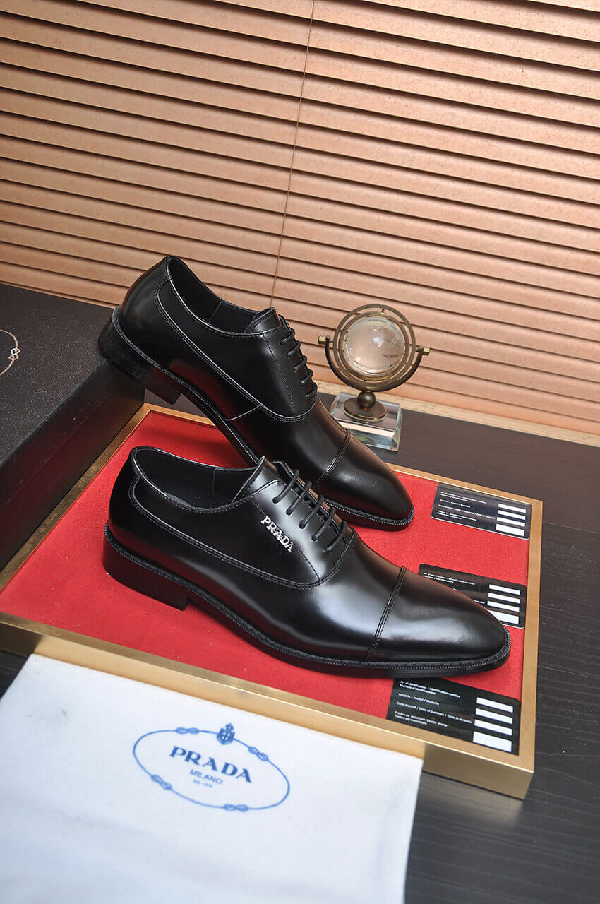 PRADA Prestige – Black Brushed Leather Lace-Up Dress Shoes 2 PRADA Prestige – Black Brushed Leather Lace-Up Dress Shoes - Image 2