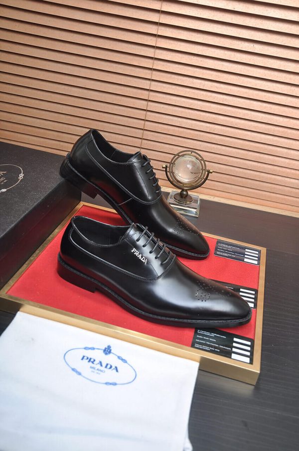PRADA Milano “Moiré Cap‑Toe” Black Leather Lace‑Ups