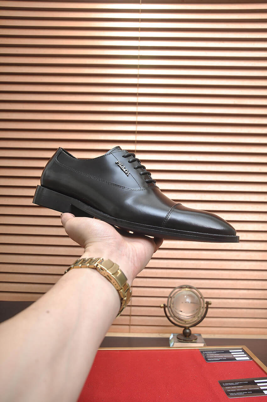 PRADA Prestige – Black Brushed Leather Lace-Up Dress Shoes 8 PRADA Prestige – Black Brushed Leather Lace-Up Dress Shoes - Image 8