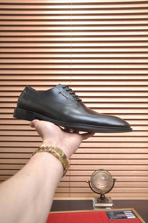 PRADA Milano “Moiré Cap‑Toe” Black Leather Lace‑Ups