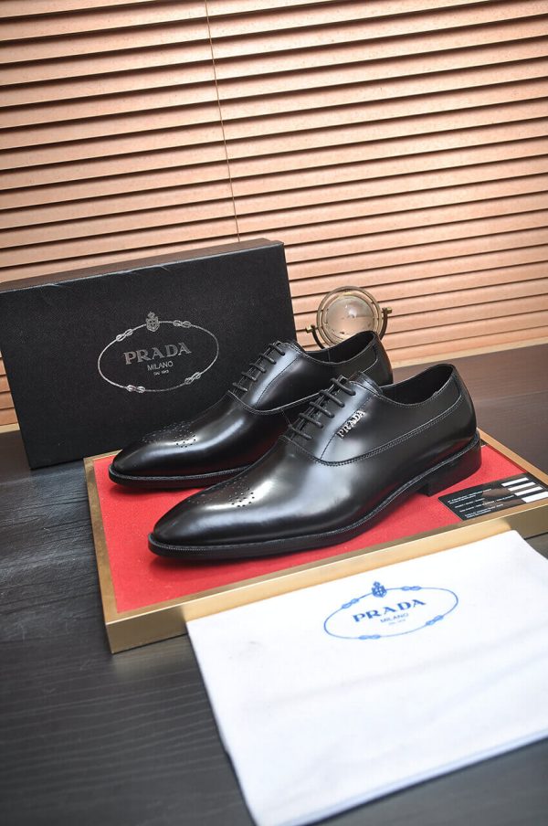 PRADA Milano “Moiré Cap‑Toe” Black Leather Lace‑Ups