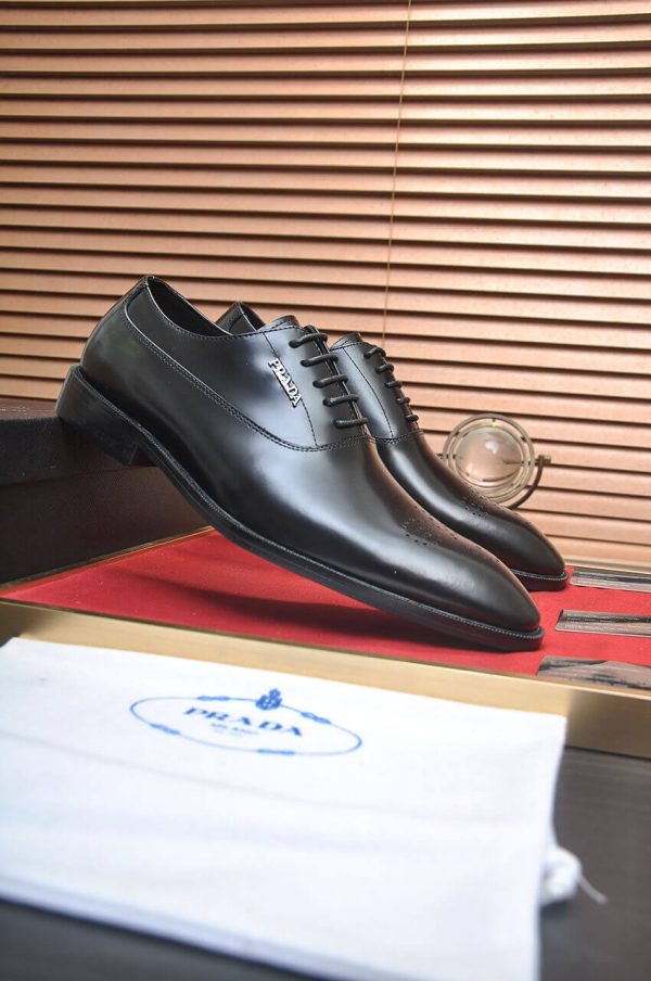 PRADA Milano “Moiré Cap‑Toe” Black Leather Lace‑Ups