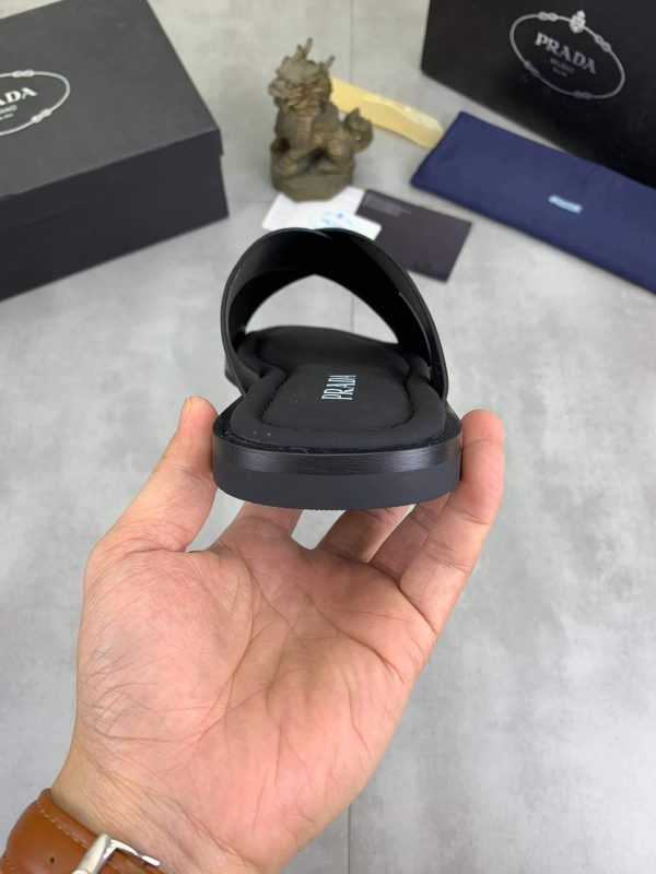 Prada Black Saffiano Leather Crisscross Slides