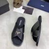 Prada Black Saffiano Leather Crisscross Slides