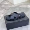 Prada Black Saffiano Leather Crisscross Slides