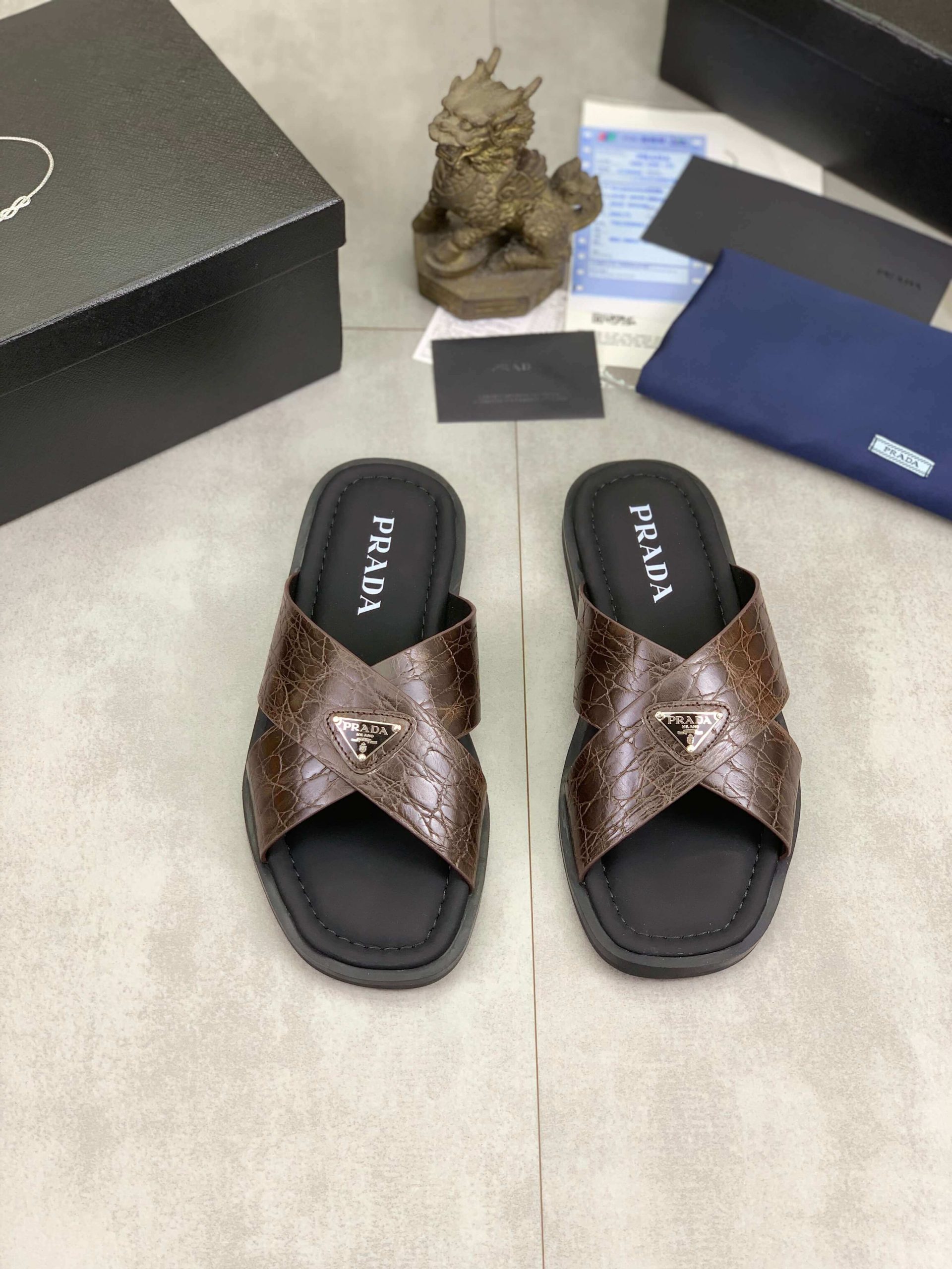 Prada Brown Crocodile Leather Crisscross Sandals 1 Prada Brown Crocodile Leather Crisscross Sandals