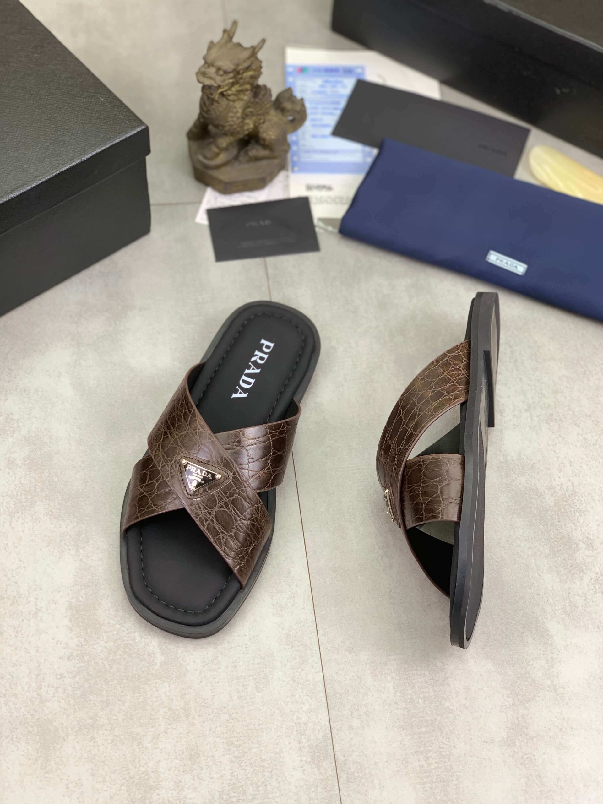 Prada Brown Crocodile Leather Crisscross Sandals 2 Prada Brown Crocodile Leather Crisscross Sandals - Image 2