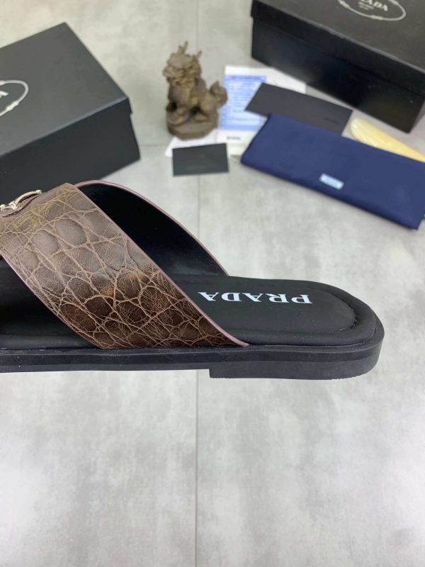 Pradamen_sbrownleathercrisscrosssandals_6 (1) Prada Brown Crocodile Leather Crisscross Sandals