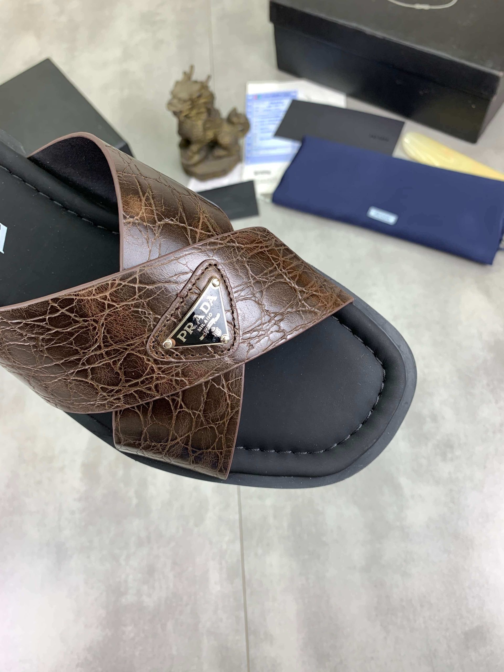 Prada Brown Crocodile Leather Crisscross Sandals 10 Prada Brown Crocodile Leather Crisscross Sandals - Image 10