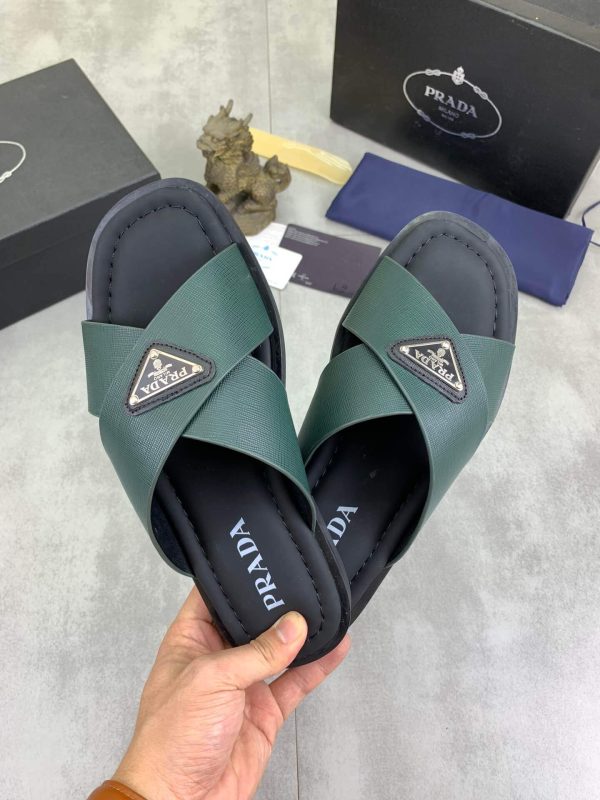 Pradamen_scrisscrosssandalsingreenleather_4 Prada Green Saffiano Leather Crisscross Slides