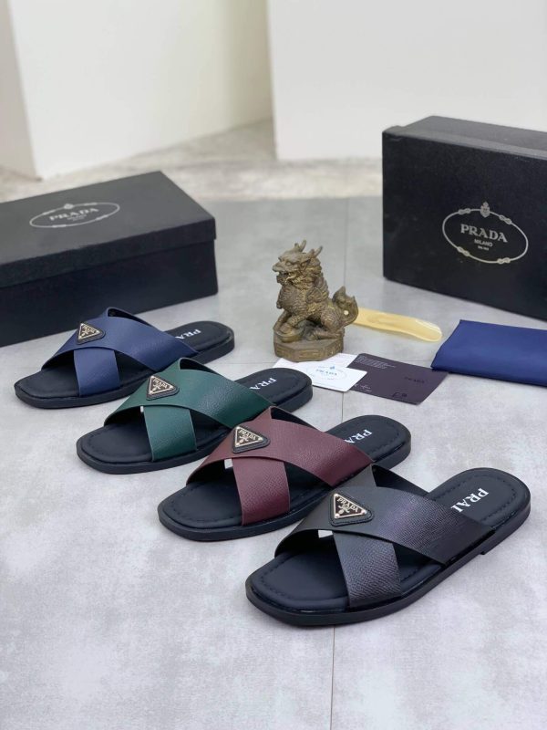 Pradamen_scrisscrosssandalsingreenleather_5 Prada Green Saffiano Leather Crisscross Slides