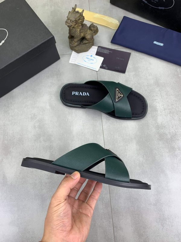Pradamen_scrisscrosssandalsingreenleather_8 Prada Green Saffiano Leather Crisscross Slides