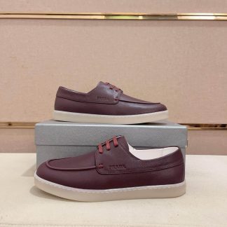 Prada Burgundry Leather Lace-Up Loafer