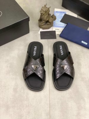 Prada Black Crocodile Leather Criss-Cross Sandals