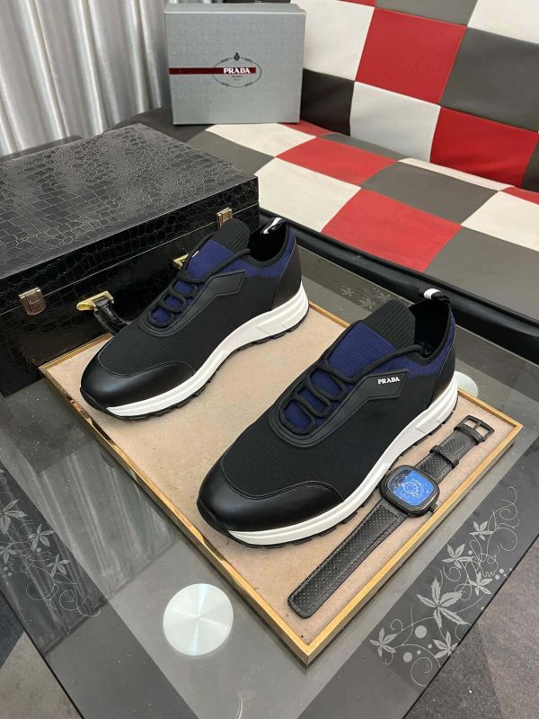 Prada Linea Rossa Knit Sneaker in Black and Blue