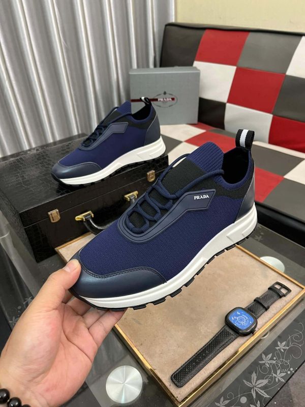 Pradamen_ssneakerinadarkbluecolor_withawhitesoleandblackaccents._1 Prada Linea Rossa Knit Sneaker in Blue