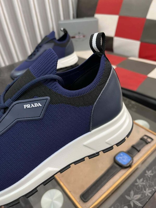 Pradamen_ssneakerinadarkbluecolor_withawhitesoleandblackaccents._2 Prada Linea Rossa Knit Sneaker in Blue