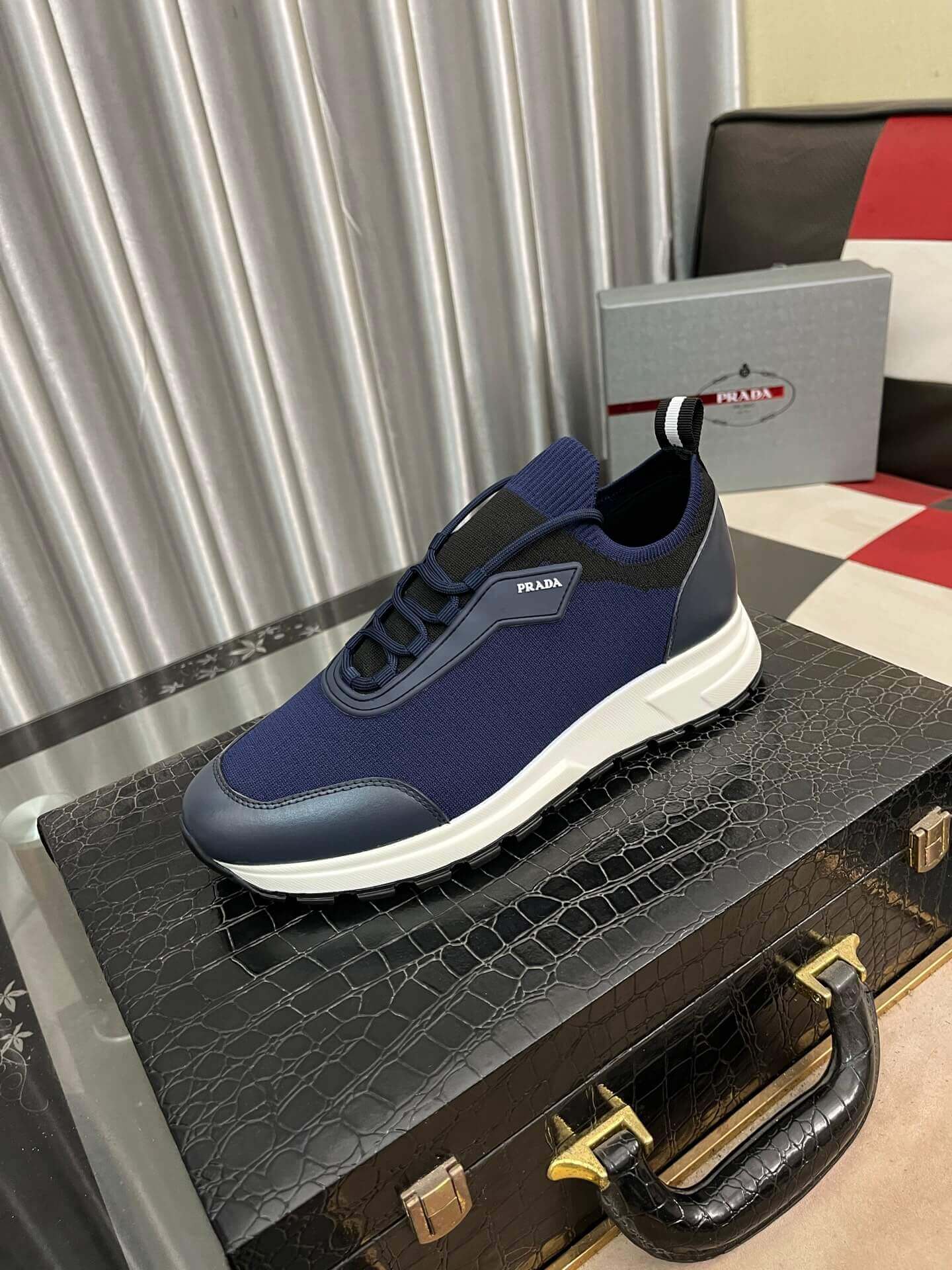 Prada Linea Rossa Knit Sneaker in Blue 7 Prada Linea Rossa Knit Sneaker in Blue - Image 7