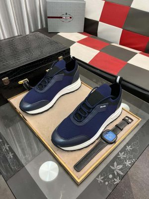Pradamen_ssneakerinadarkbluecolor_withawhitesoleandblackaccents._5 Prada Linea Rossa Knit Sneaker in Blue