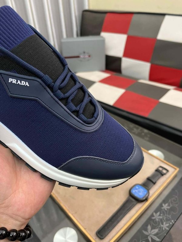 Pradamen_ssneakerinadarkbluecolor_withawhitesoleandblackaccents._9 Prada Linea Rossa Knit Sneaker in Blue