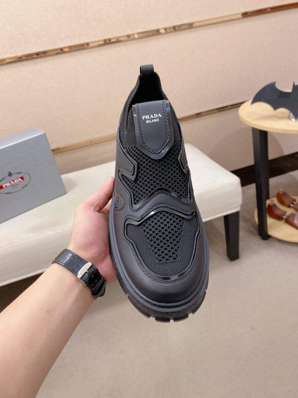 Prada Black Technical Mesh and Leather Sneakers