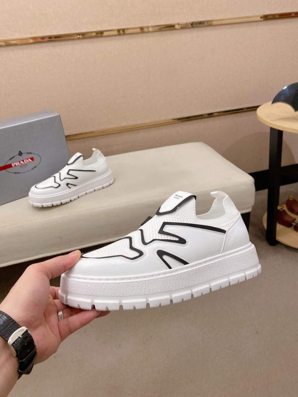 Prada White Techno Knit and Leather Sneakers with Black Accents