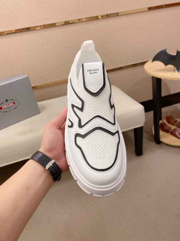Prada White Techno Knit and Leather Sneakers with Black Accents