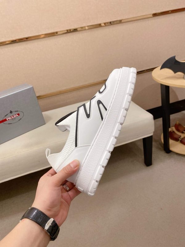 Prada White Techno Knit and Leather Sneakers with Black Accents
