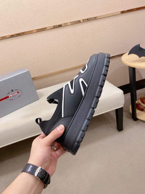 Prada Black Techno Knit and Leather Sneakers