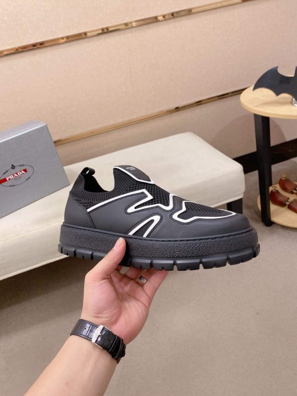Prada Black Techno Knit and Leather Sneakers