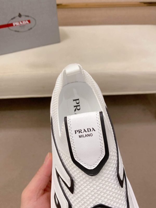 Prada White Techno Knit and Leather Sneakers with Black Accents