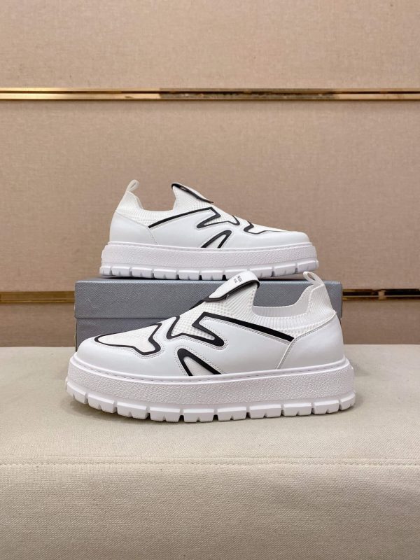 Prada White Techno Knit and Leather Sneakers with Black Accents