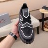 Prada Black Techno Knit and Leather Sneakers