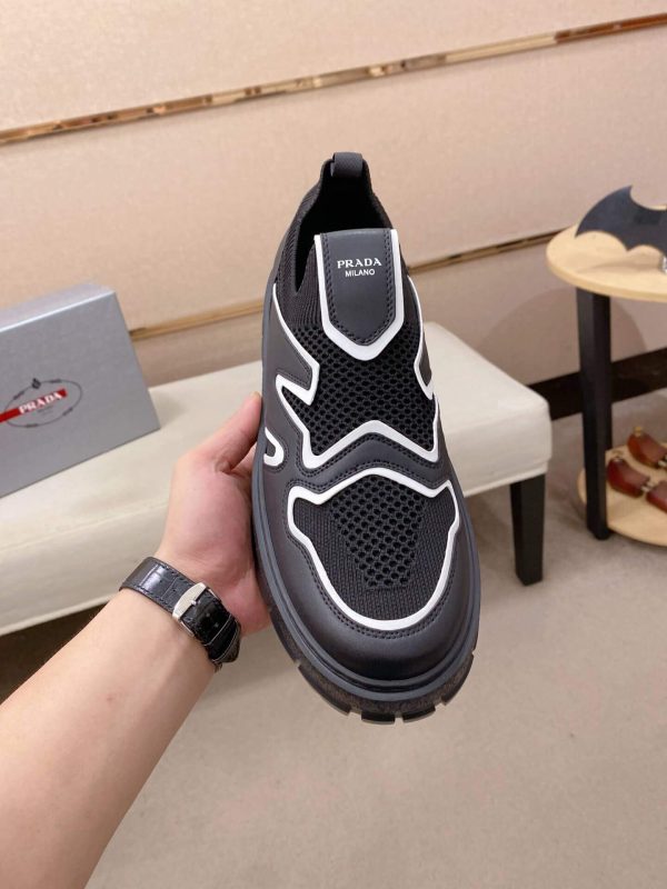 Prada Black Techno Knit and Leather Sneakers