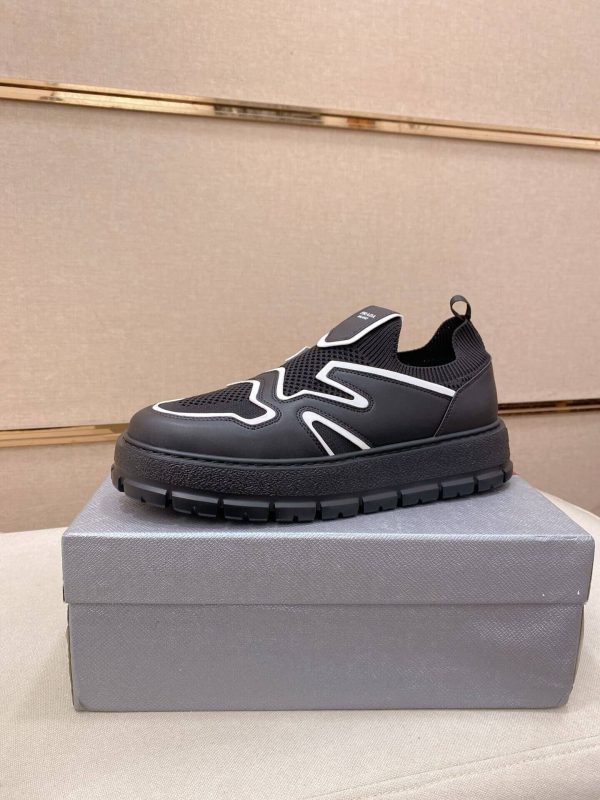 Prada Black Techno Knit and Leather Sneakers