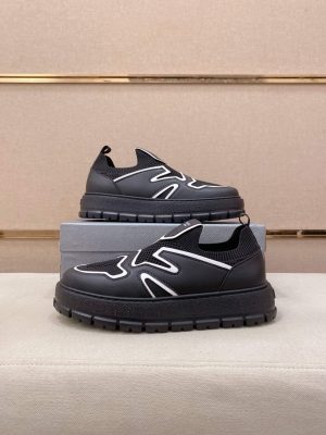 Prada Black Techno Knit and Leather Sneakers